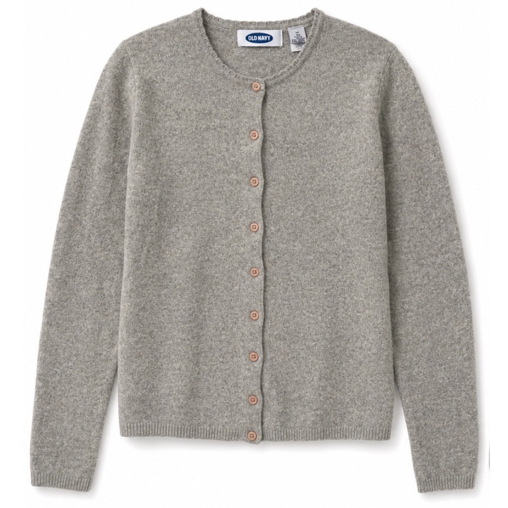 Old Navy Gray Lambswool Angora Rabbit Hair Blend Crew Neck Cardigan Sweater M